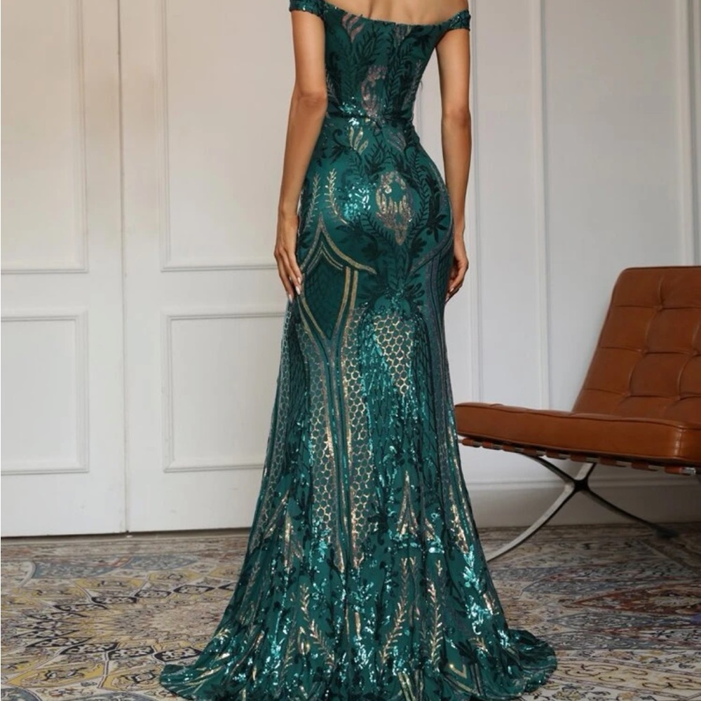 Luxe off shoulder mermaid hem party evening bridesmaids wedding Bardot dress - Picture 4 of 7